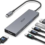 Acer 6-in-1 USB C Hub 10Gbps, USB C à HDMI Adaptateur 4K@60Hz, 2×USB-C 3.2, 1×USB A 3.2, 1×USB 2.0 Transfert de données, 100W PD Port, Type C Multiport Splitter pour Ordinateur portable, MacBook Neo/Air/Pro, iPad Pro