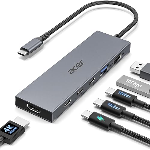 Acer 6-in-1 USB C Hub 10Gbps, USB C to HDMI Adapter 4K@60Hz | 2*USB-C 3.2, 1*USB A 3.2, 1*USB 2.0 Data, 100W PD Port, Type C Multiport Splitter for Laptop/ MacBook Neo/Air/Pro, iPad Pro