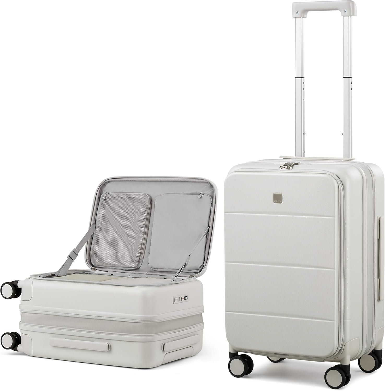 MILADA 20-Inch Expandable Carry On Luggage, Hard Shell Top-Opening Luggage with Wheels, TSA-Approved Small Travel Bag for Men and Women Carry-On Suitcase, White