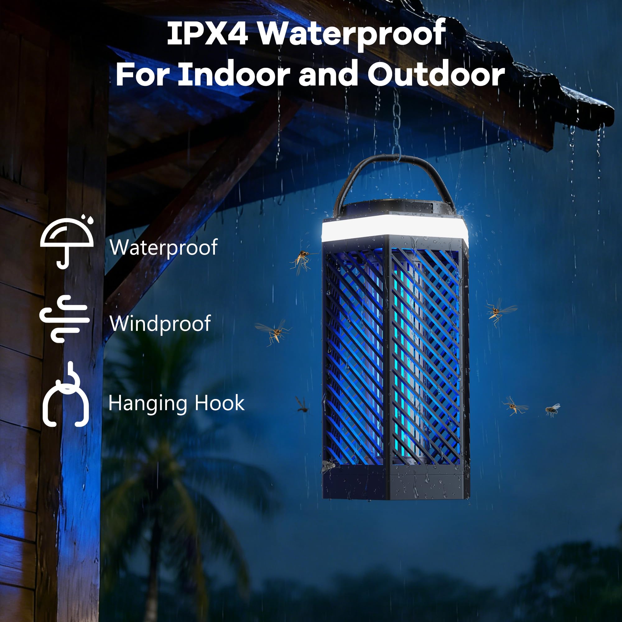 Bug Zapper con 4 niveles de luz ambiental, luz de modo dual (morado/blanco), batería de 8000 mAh, cubre 2100 m², seguro para niños y mascotas, repelente de mosquitos para interior y exterior