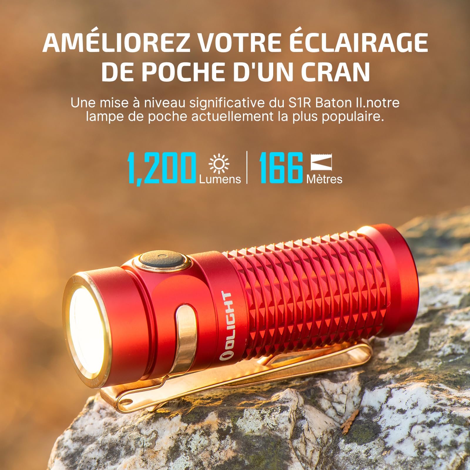 OLIGHT Baton 3 Petite Lampe de Poche Aimantée 1200 Lumens 5 Modes d'Éclairage et Mode Stroboscope Torche pour Camping Randonnée D'urgence Ménage Pêche Porte-clés Étanche IPX8