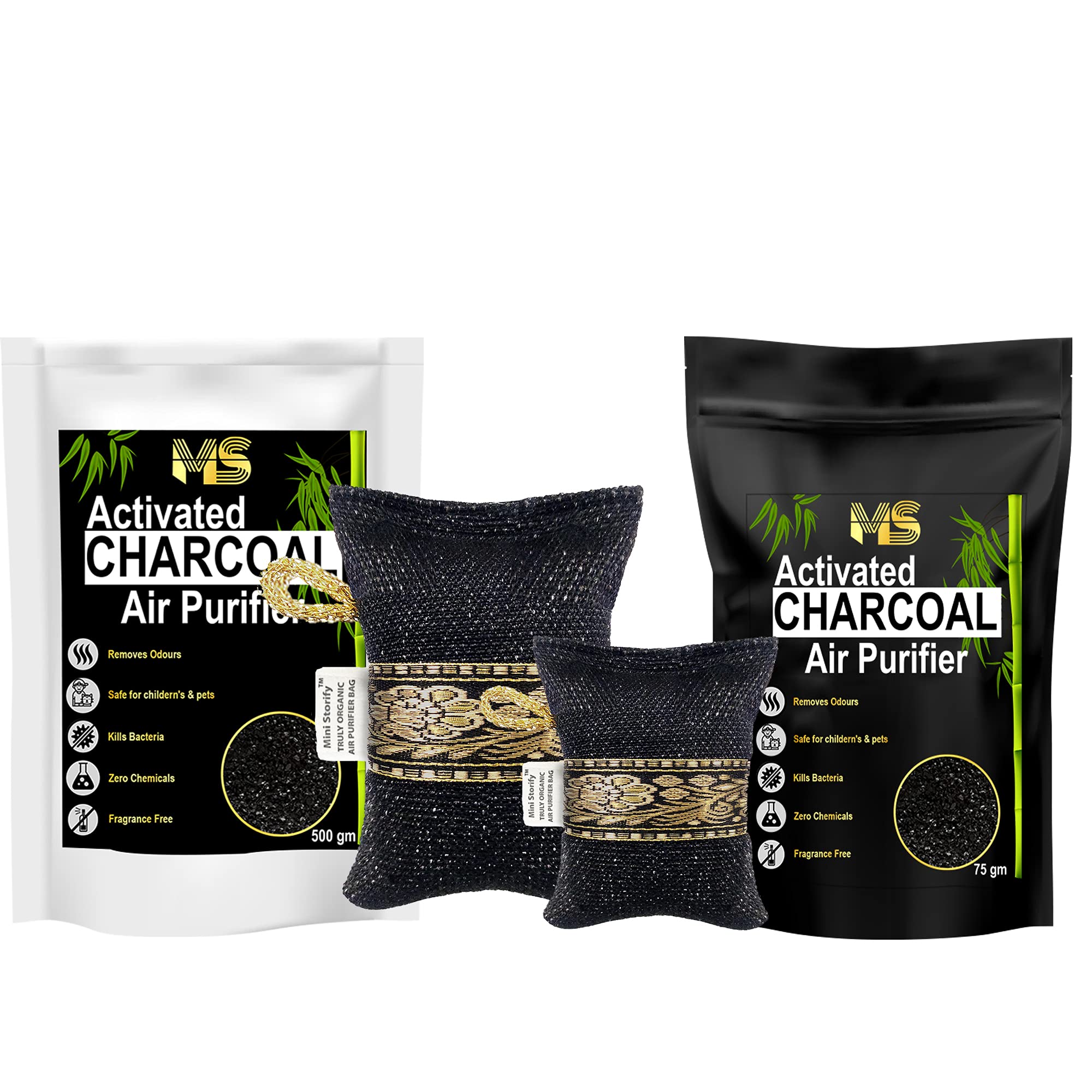 mini storify activated charcoal non-electric air purifier deodorizer | dehumidifier for home, car, wardrobe, fridge, shoe rack, bathroom, kitchen 75, 500 gram bag