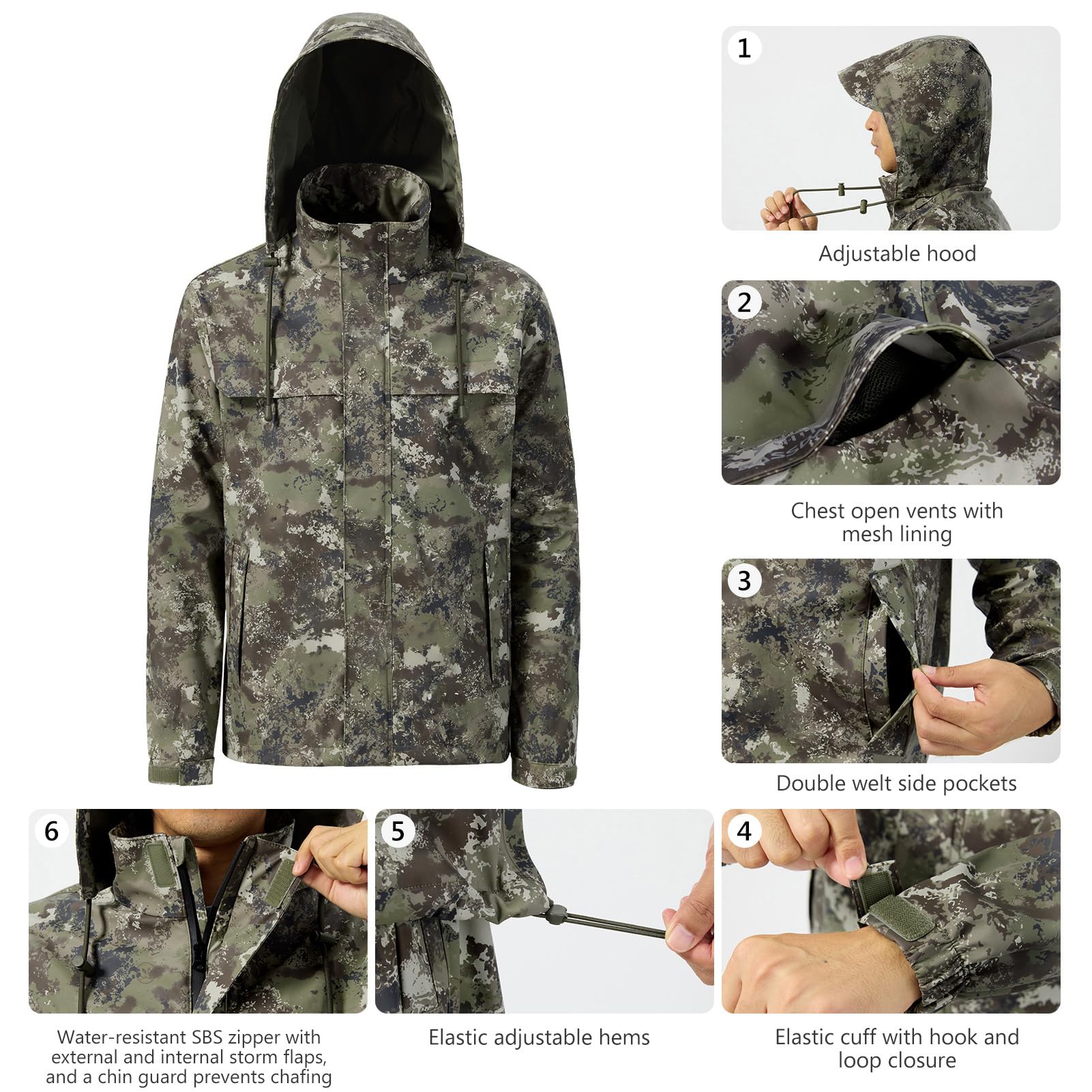 Bassdash Tuta Antipioggia da Uomo Impermeabile Traspirante Resistente Abbigliamento Antipioggia da Pesca Ripiegabile per Caccia, Escursionismo, Corsa, Ciclismo FW12
