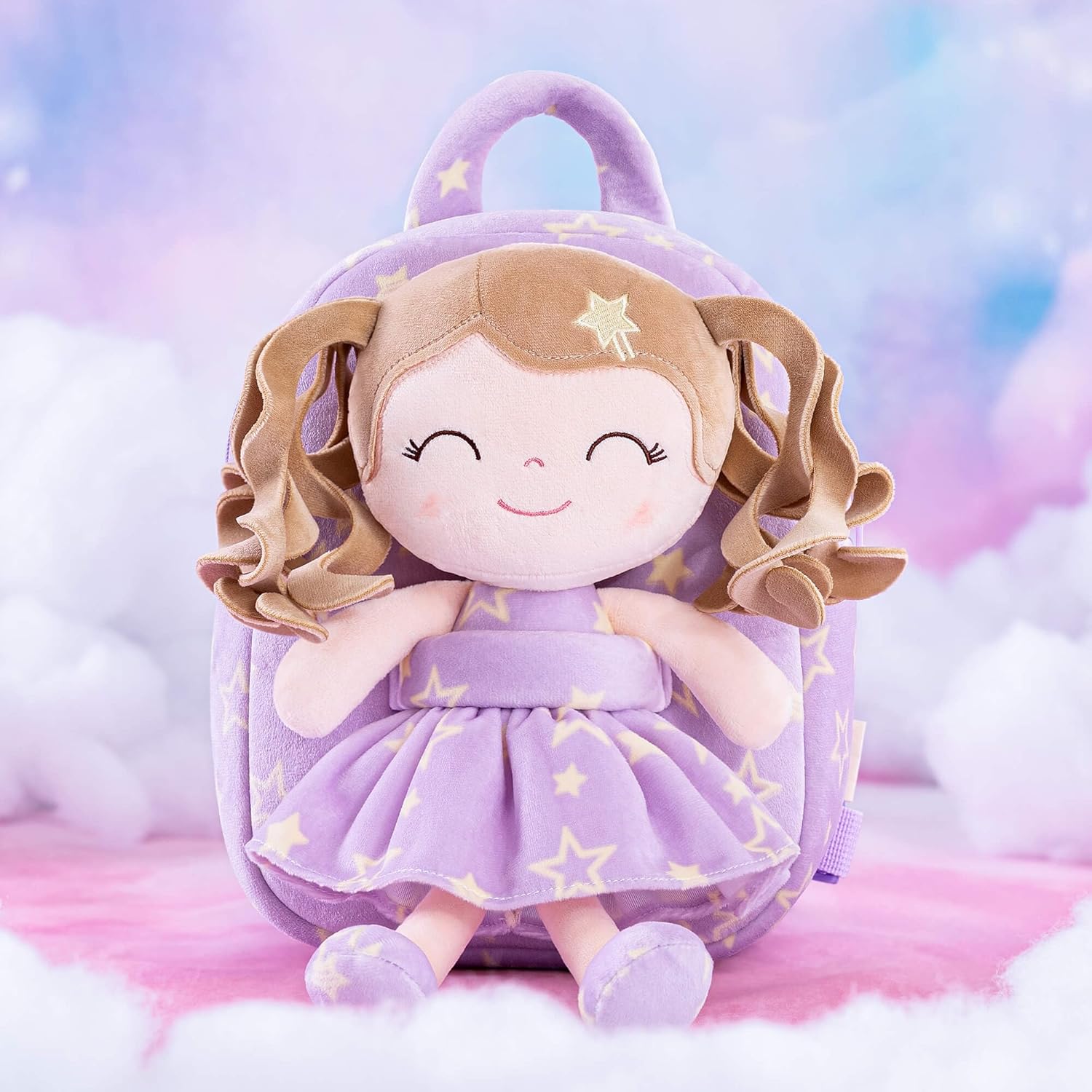 Gloveleya 3.5L Curly Hair Plush Figures Dress Backpack - Purple Star, 9 inches, 3.5 liters - Image 2
