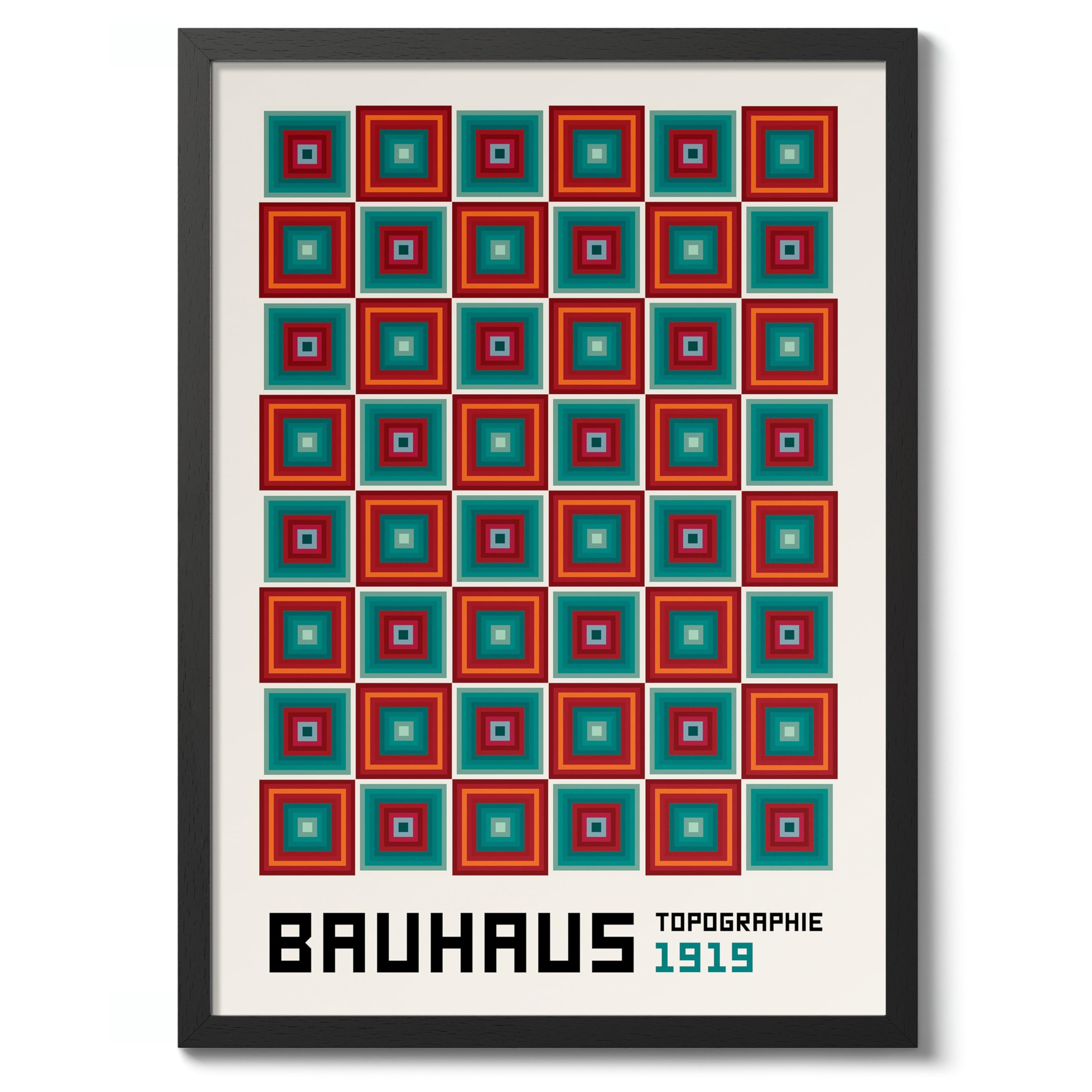 Topographie Bauhaus Poster Mid Century Modern Wall Decor Print, Abstract Geometric Wall Art Boho Abstract Artwork Architecture, Archival Matte, A2 (Black Frame) - 59.4x42cm