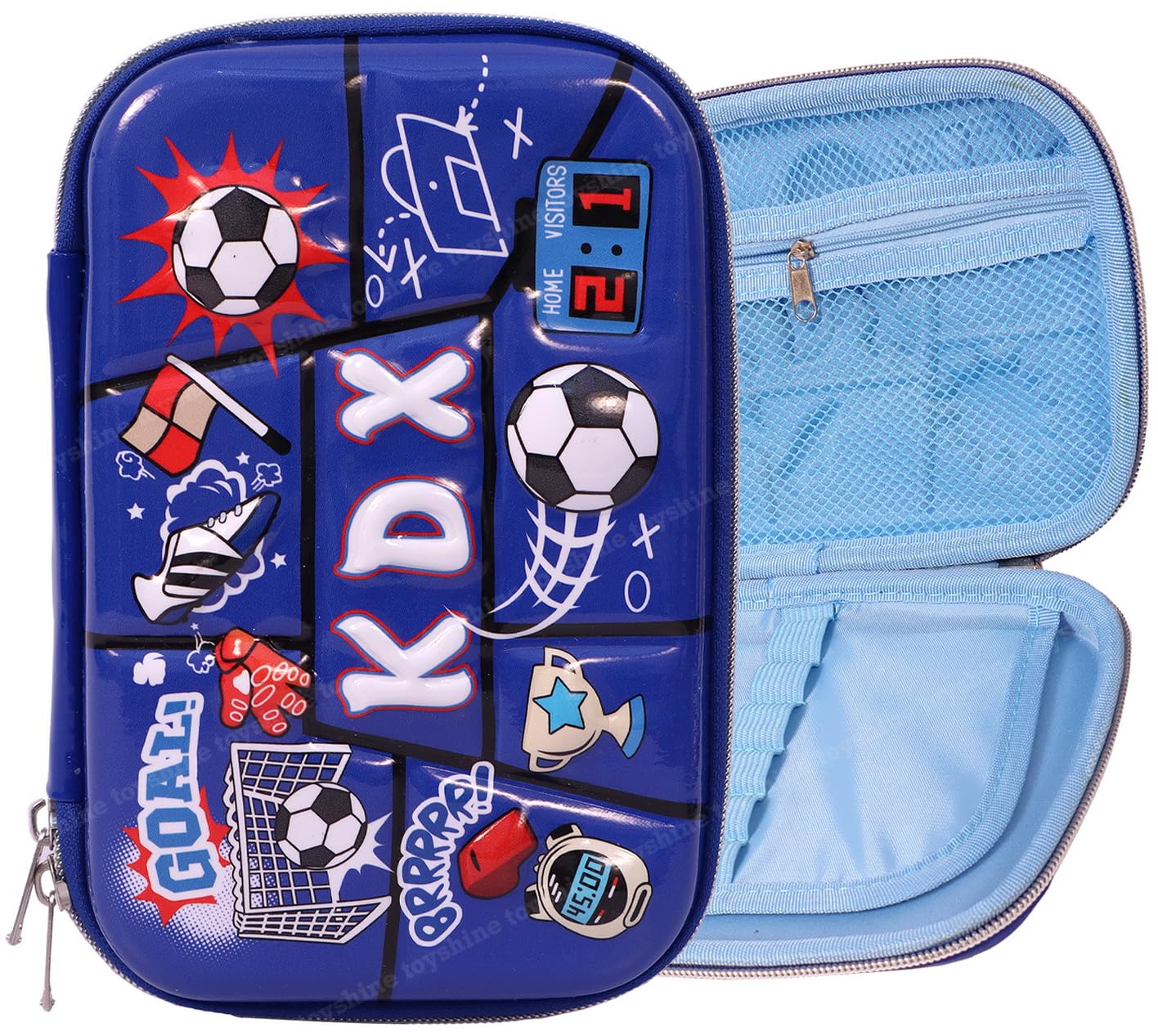 Toyshine Sports Goal Theme Hardtop Pencil Case With Compartments - Kids Large Capacity School Supply Organizer Students Stationery Box - Girls Boys Pen Pouch - Blue - Ethylene Vinyl Acetate (EVA) (B0CBX4MDK2) Amazon Price History, Amazon Price Tracker