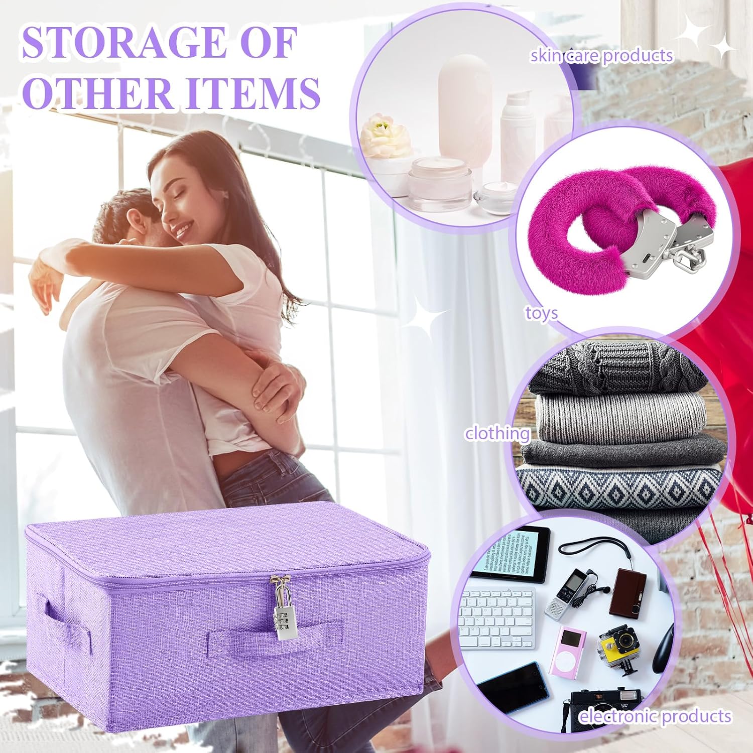 Briwooody Discreet Lockable Toy Bag,Purple,15 X 10 X 6.3 In image 4