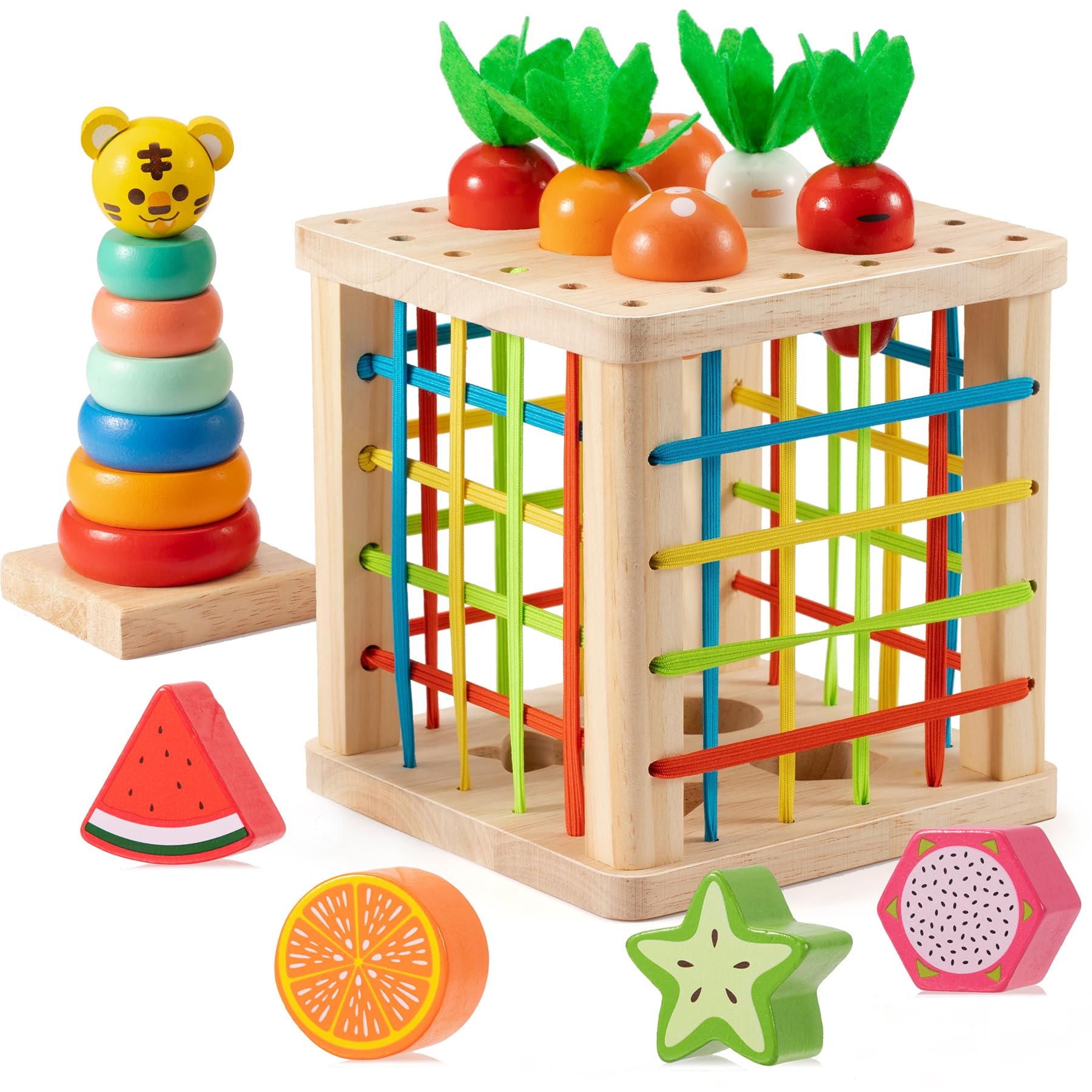 Wooden Shape Sorter Toys, Activity Cube Stacking Toys for Baby Boys Girl  Birthday Gift-Montessori Toys for Year Old Girls-Toddler Learning Toys