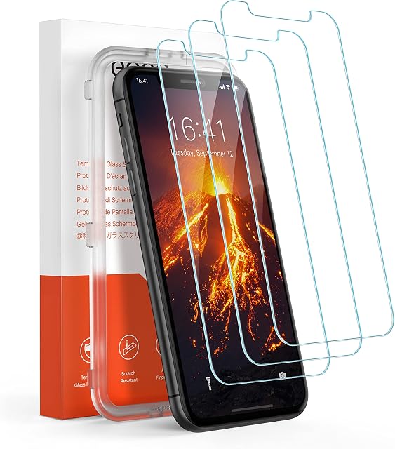 Amazon Brand - Eono iPhone 11 Screen Protector and iPhone XR Tempered Glass, UltraTough 9H-Hardness Anti-Scratch, HD Clarity, Easy Align Tray 6.1 Inch - 3 Pack
