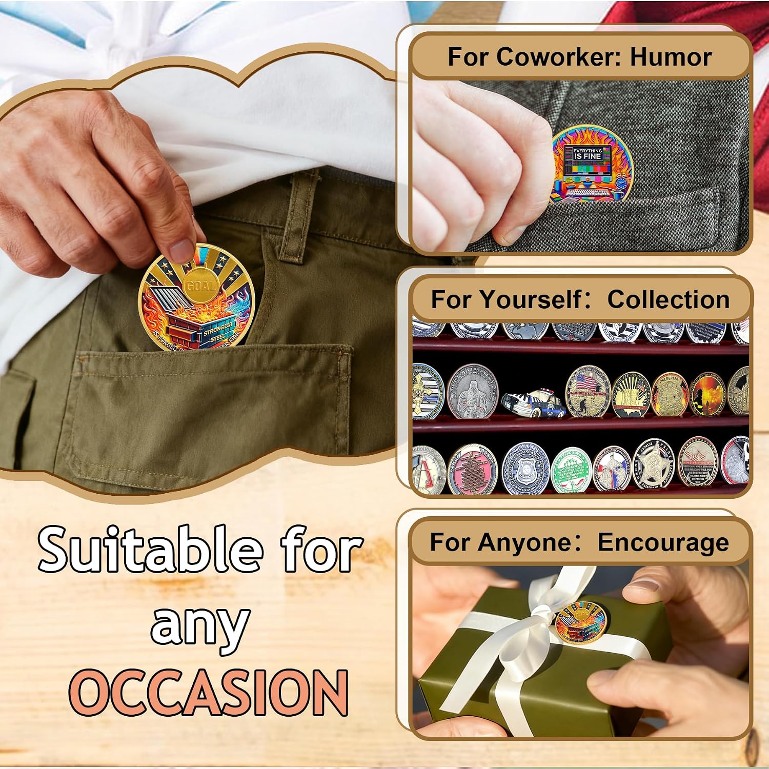 BHealthLife Dumpster Fire Challenge Coin - Stay Calm in Chaos Motivational Coins for Employees - Dumpster Fire Office Desk Accessories Funny Office Gifts for Coworkers Employees Women Men