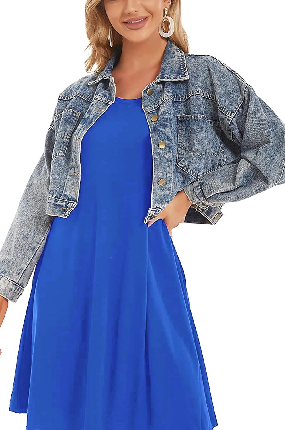 MISSKY 3/4 Long Sleeve Pocket Loose Midi Dresses for Women Pullover (S,Blue85#) - Image 4