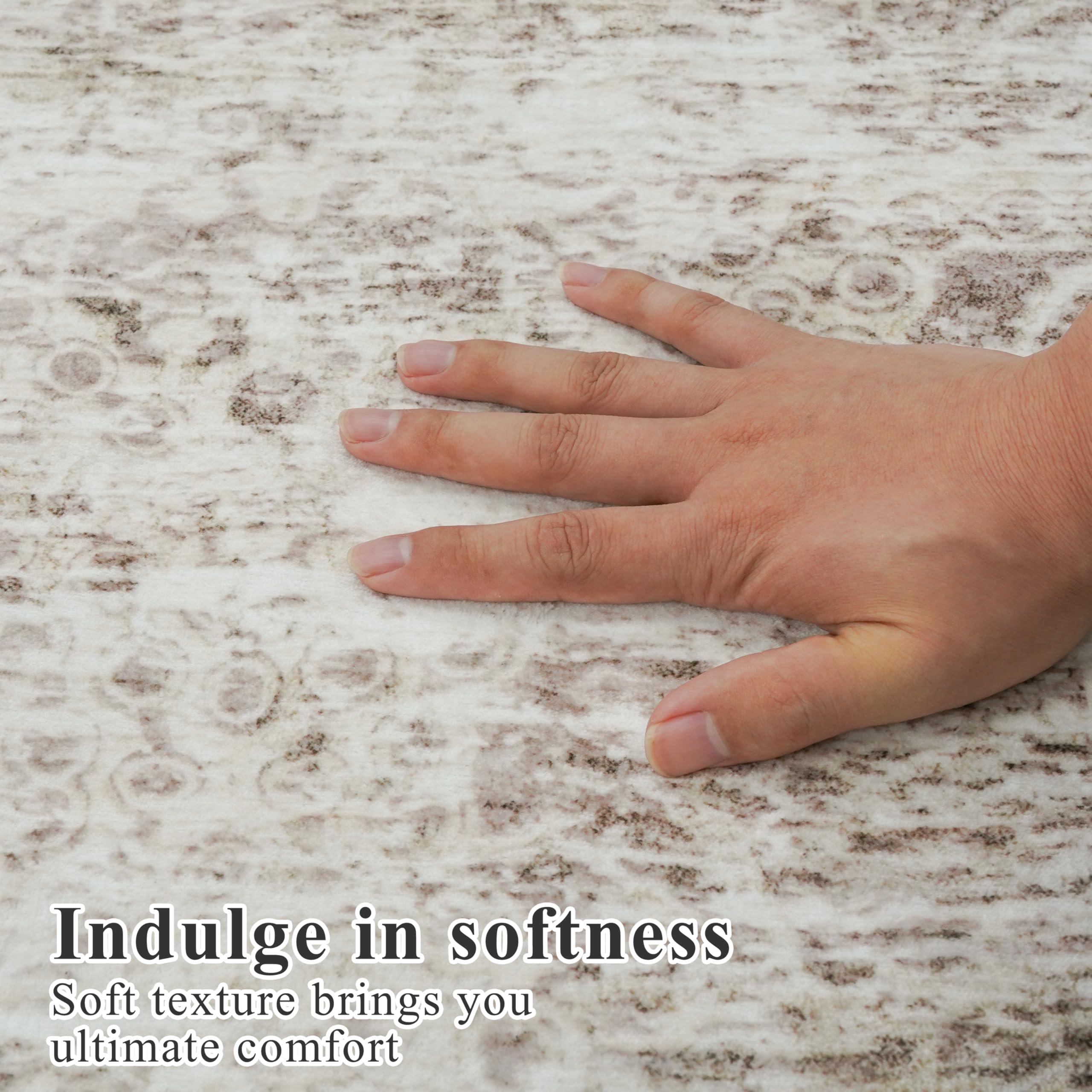 Washable Oriental Area Rug - 9x12 Rugs for Living Room Soft Carpet for Bedroom Waterproof Floral Distressed Indoor Stain Resistant Non-Shedding Floor Carpets (Beige, 9x12)