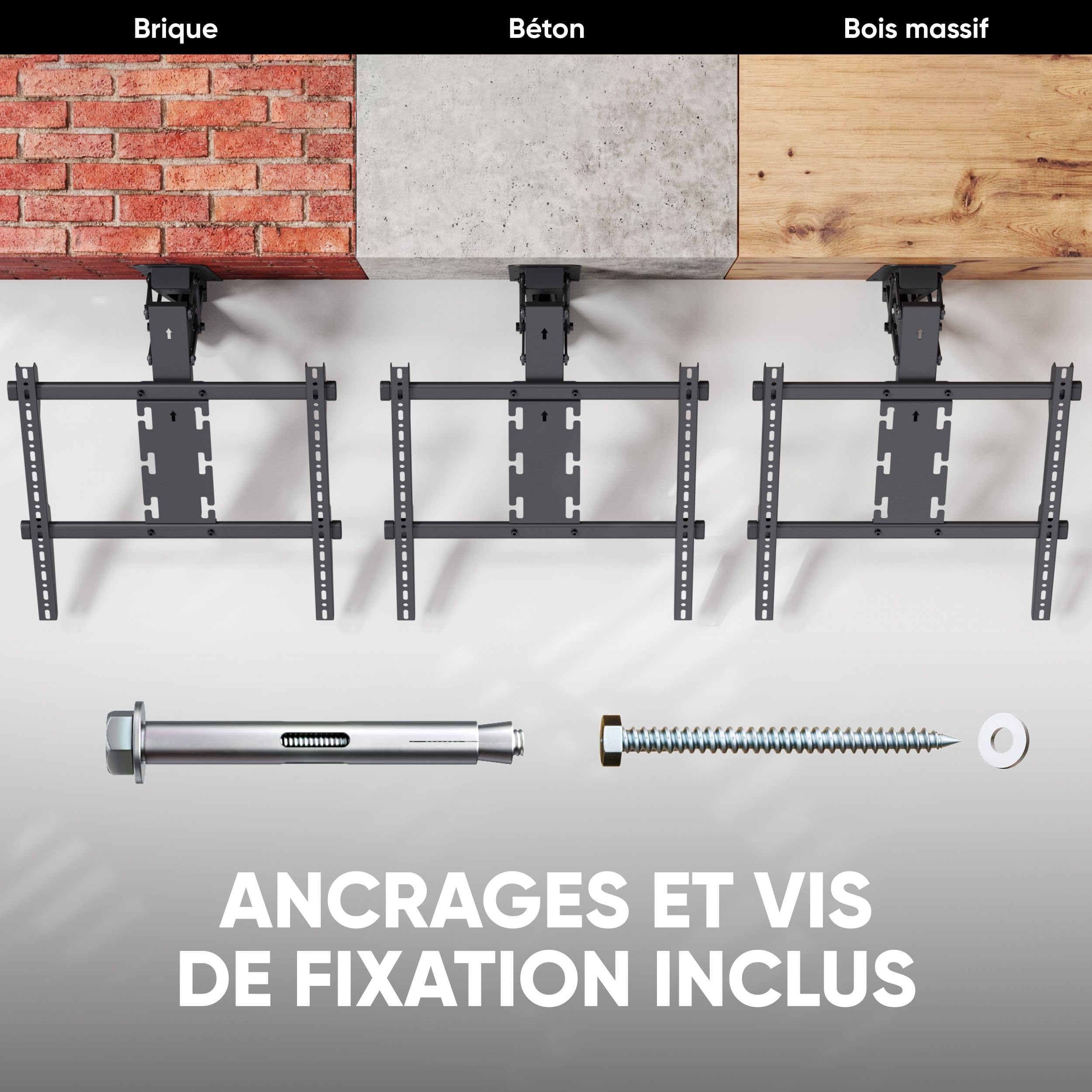 ONKRON Support TV Plafond Motorisé pour 50-75 Pouces Téléviseur Jusqu’à 40 kg, Support Tele Motorisé VESA 200x200-600x600, Accroche Tele Electrique, Fixation Television sous Pente Noir N3LE-B