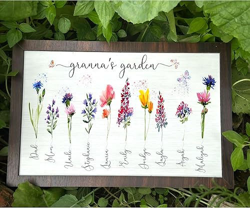 Miniatura 29 de Letrero personalizado para jardín de mamá con nombres de nietos y flor de nacimiento para regalo del Día de la Madre, regalos para abuela, letrero