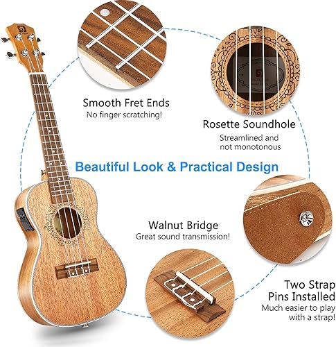 Miniatura 5 de Ukelele de concierto, ukelele de 23 pulgadas, kit eléctrico de caoba para principiantes, paquete profesional de cuatro cuerdas, ukelele hawaiano,