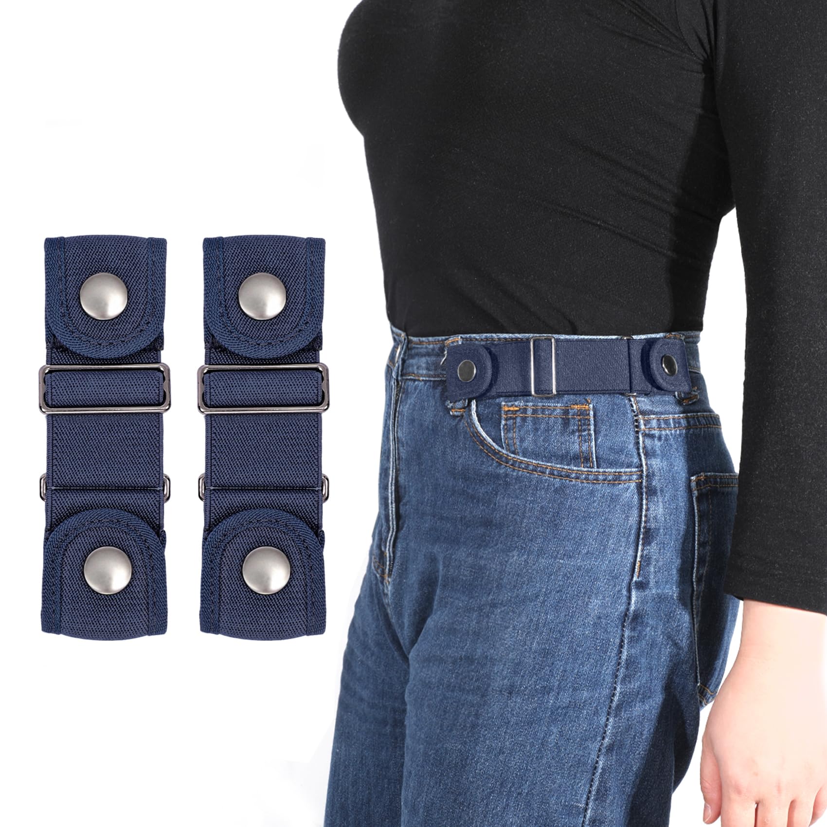 WHIPPY 2 Stücke Ohne Schnalle Gürtel Damen Herren Schnallenfrei Elastischer Gürtel Schnallenloser Stretch Taillengürtel