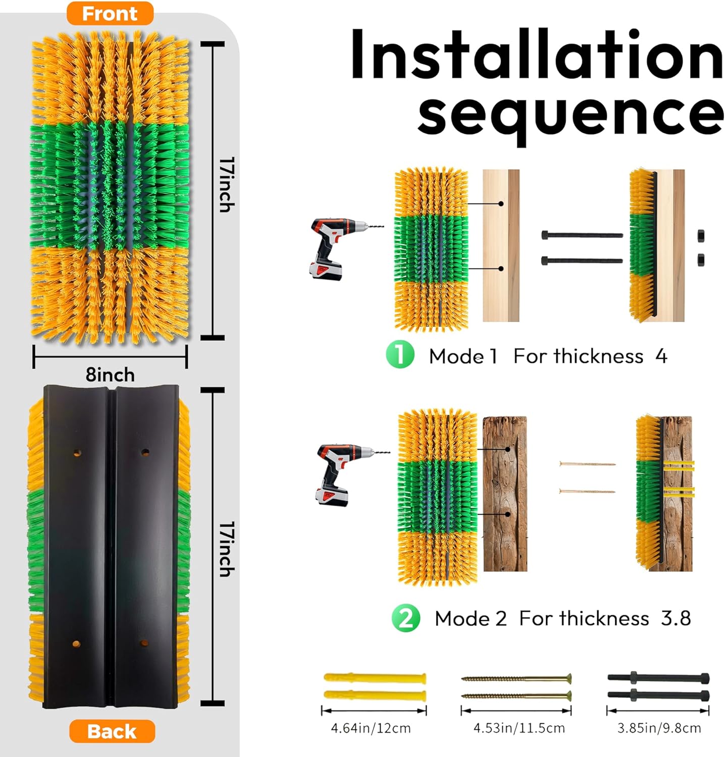 Livestock Scratching Brush — Cattle Horse Goat Pig Sheep Grooming Post with 4 Screws, Weather-Resistant Single Brush for Barn Fence Mount