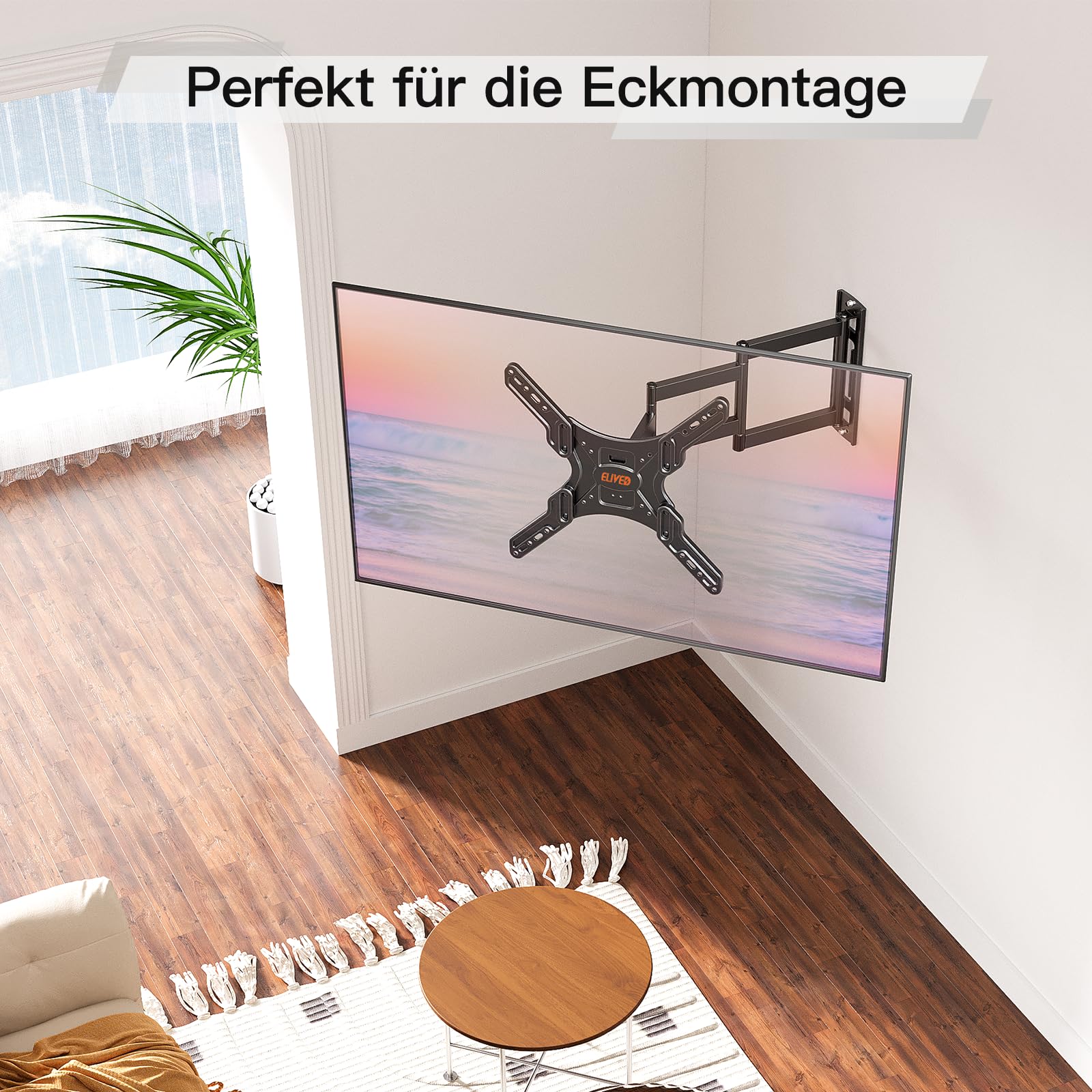ELIVED Lang Arm TV Wandhalterung für die meisten 26-65 Zoll Fernseher, Eck TV Halterung Ausziehbar 950mm, Max. VESA 400x400mm, Hält bis zu 35KG, EV3018