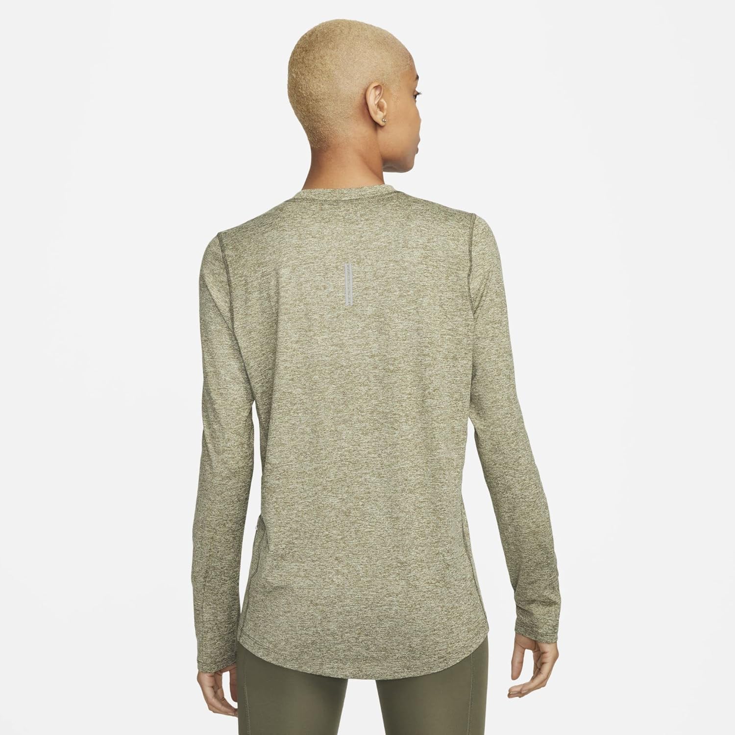 Nike Dri-FIT Element Women's Running Crew Shirt Top (as1, Alpha, m, Regular, Regular, Medium Olive/Olive Aura/Heather)