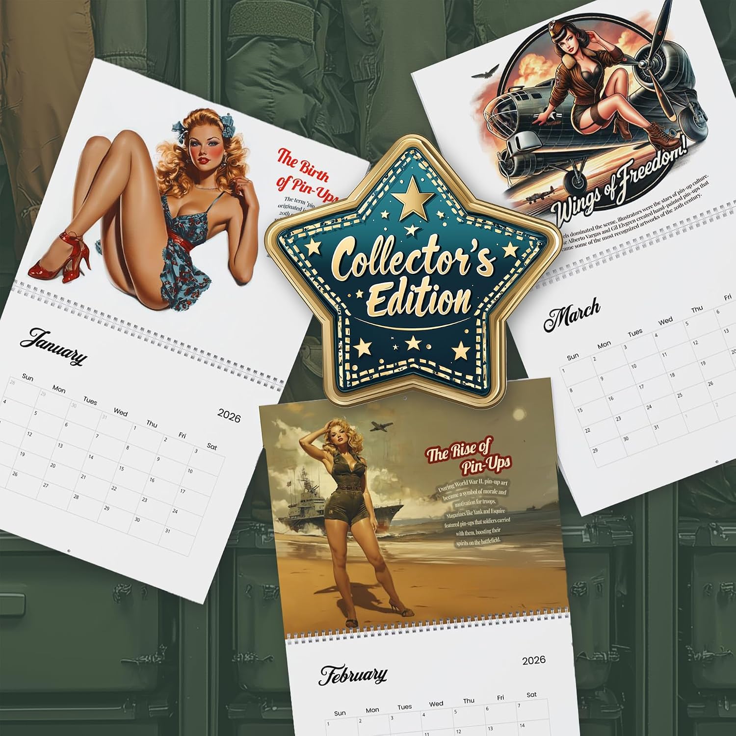 Pin Up Calendar 2026 - Vintage Pinup Girl History Calendar, Pinups' Cultural Influence on Military Aviation, Motorcycles, Fashion & Advertising, Classic Retro Wall Art, Collectible Man Cave Decor, Timeless Charm 11 x 8"