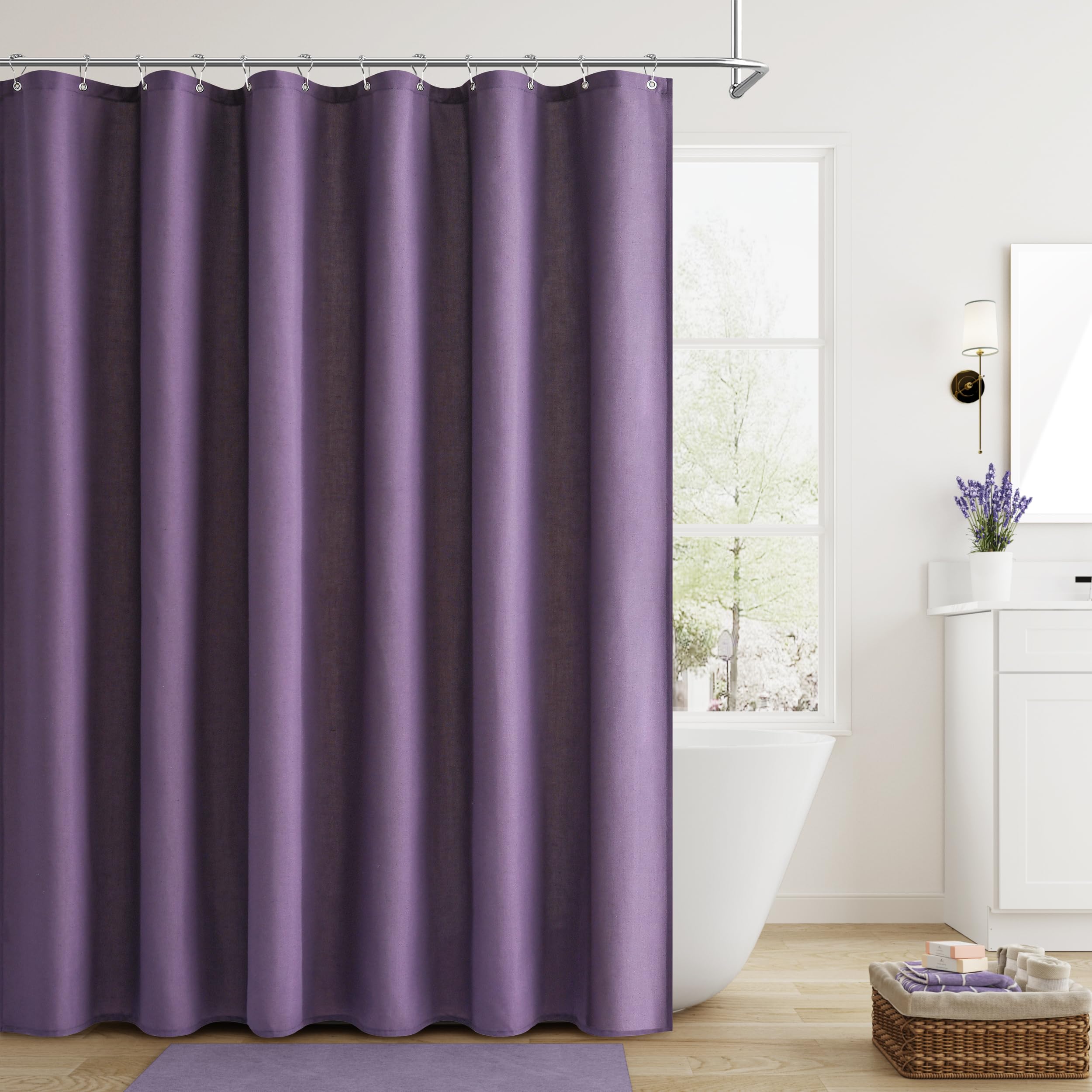 Naturoom Linen Shower Curtain 72 Inch Long for Bathroom Purple 1 Panel