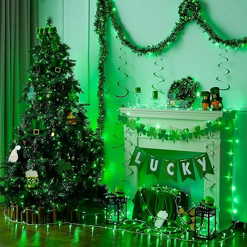 Miniatura 7 de JMEXSUSS 200 luces LED verdes de cable transparente, luces de Navidad verdes conectables enchufables, cadena de luces verdes de hadas para