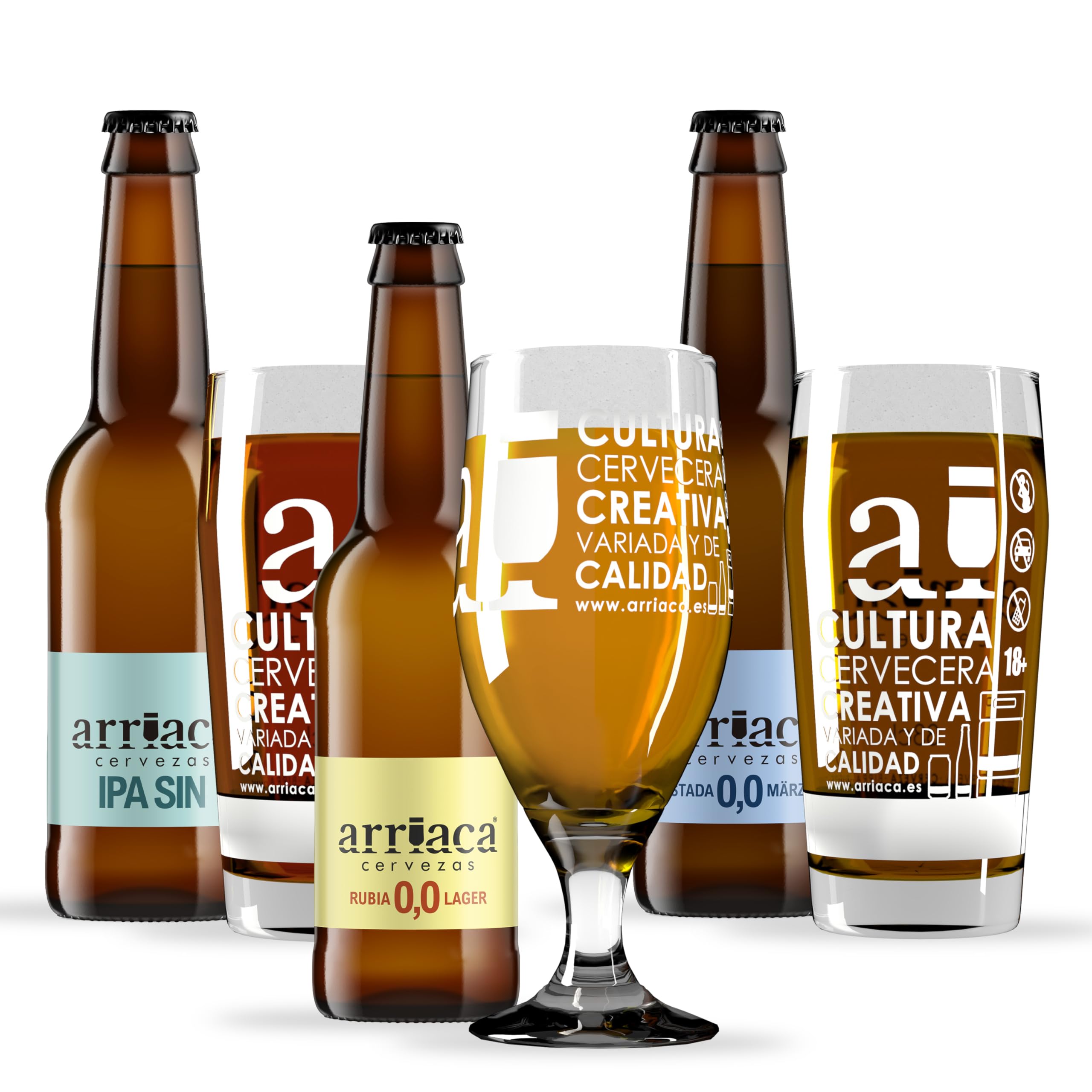 Cerveza Artesana Arriaca Pack Degustación "SIN Alcohol y SIN Gluten" RUBIA 0,0 + TOSTADA 0,0 + IPA SIN (Lata 24ud)