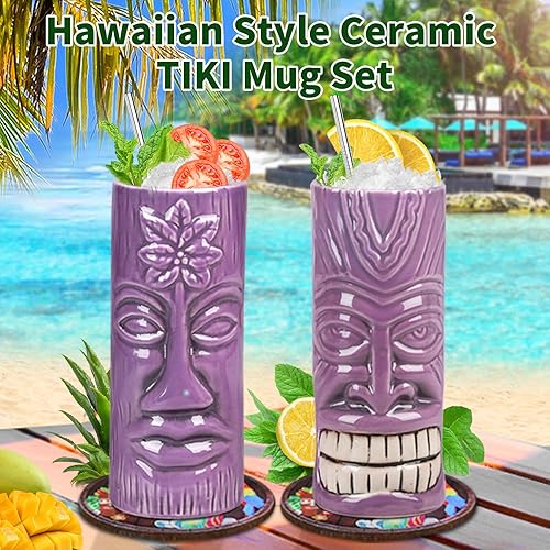 Miniatura 6 de SuproBarware TIKI - Juego de 2 tazas de cerámica TIKI de 15 onzas  14.9 fl oz, estilo tropical, juego de vasos de cóctel para amantes del cóctel