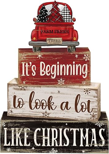 Miniatura 12 de 4 piezas de madera de señal de mesa de Navidad Natividad señal de madera Noche Santa señal decorativa señal de mesa de Navidad bandeja escalonada