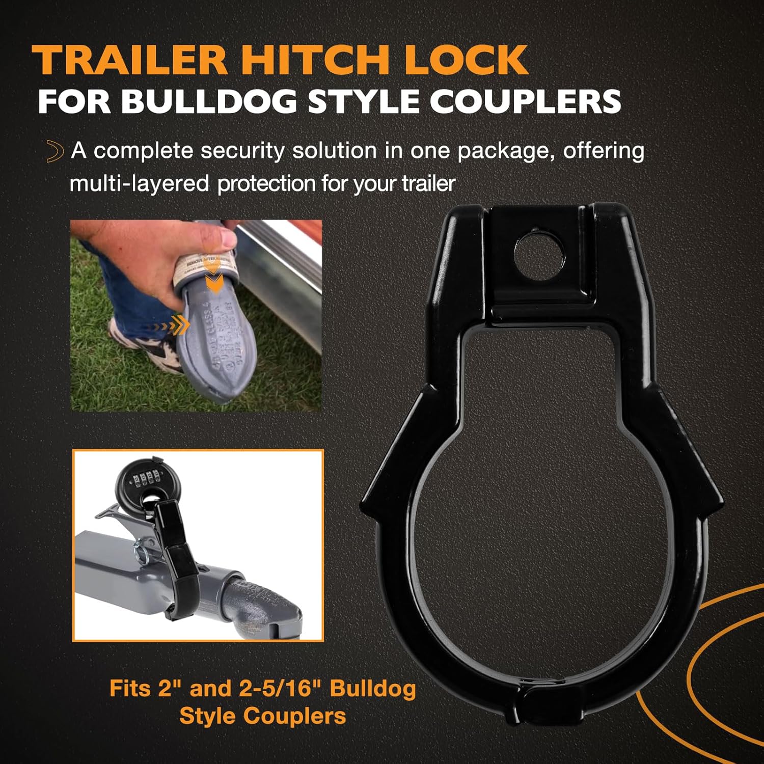 HQPASFY Hitch Coupler Lock Fits for Bulldog Style Couplers, Hitch Lock with Combination Lock, Heavy Duty Trailer Hitch Lock for Bulldog Style Couplers - Black
