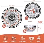 12-Piece Melamine Dinnerware Sets,Unbreakable Dinnerware for Indoor and Outdoor Use, Dishwasher Safe, Lightweight Dinner Service for 4, Black and White, Retro Flower, ZS-DM011