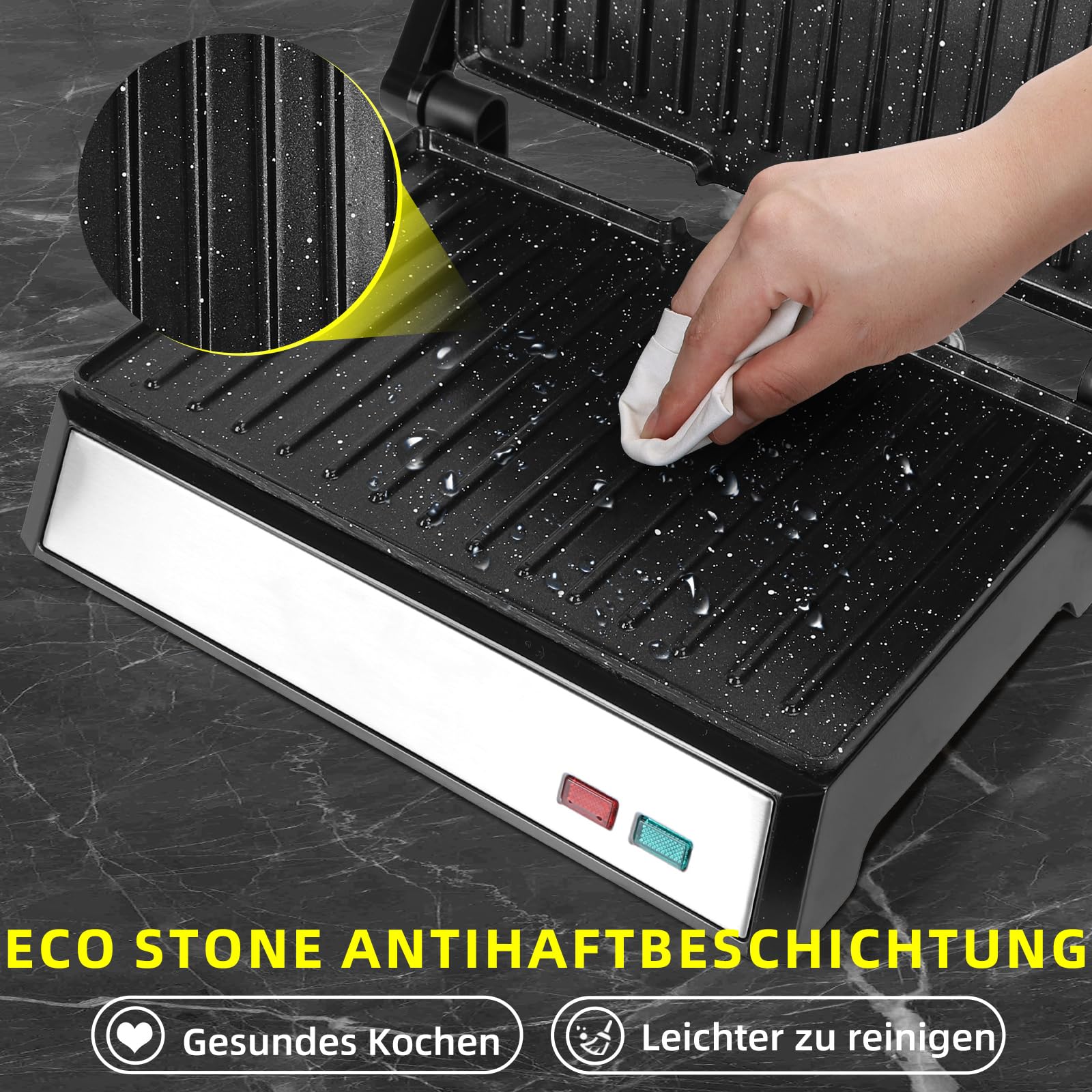 Aigostar Hett Pro Kontaktgrill 1500W Panini Grill Sandwichmaker Antihaftbeschichtung 180º Öffnung