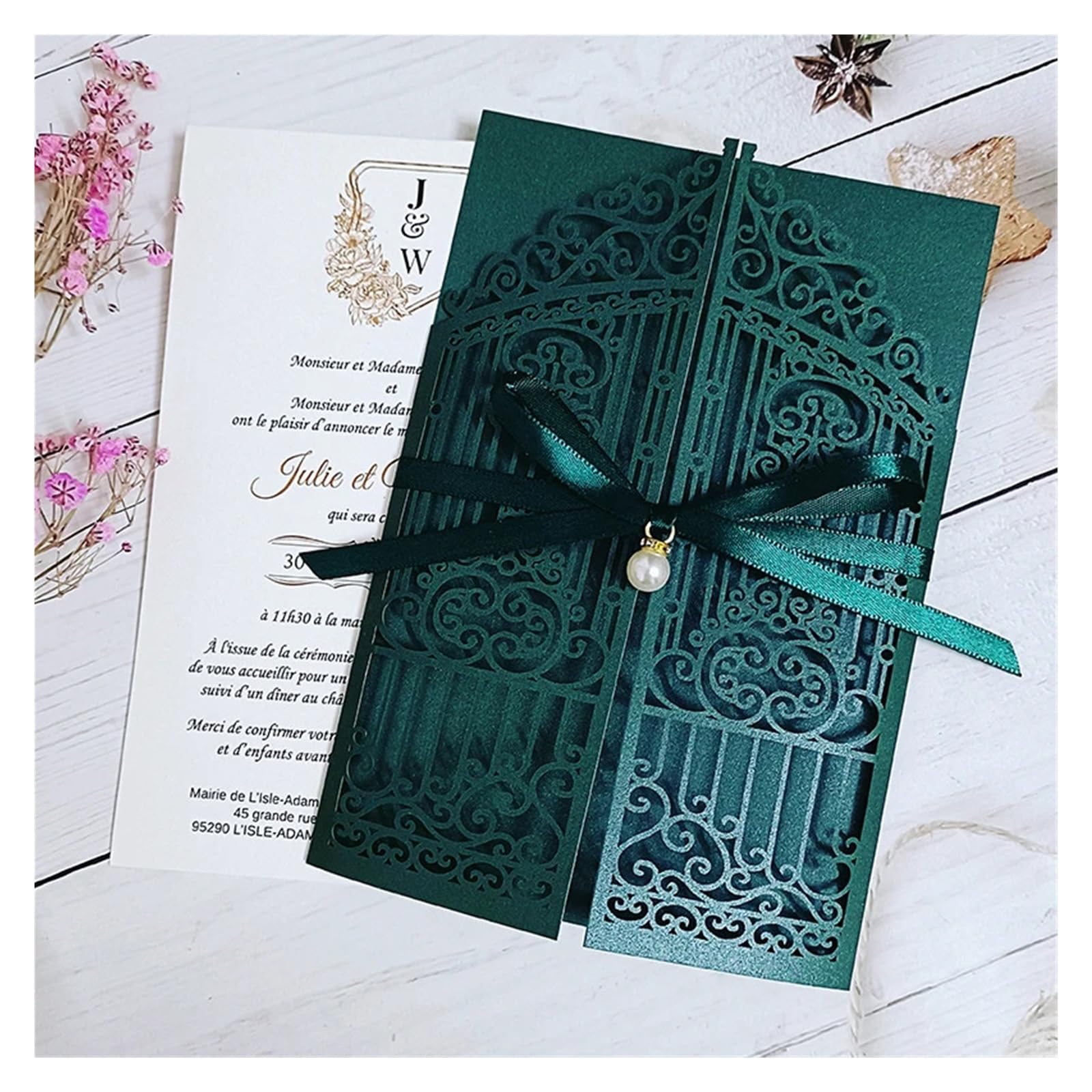 Zaproszenia ślubne, Emerald Rhinestonet Wedding Invitations Multicolor Pack Of 50 Card & Envelope(Lavender,Just Laser Cut Card)