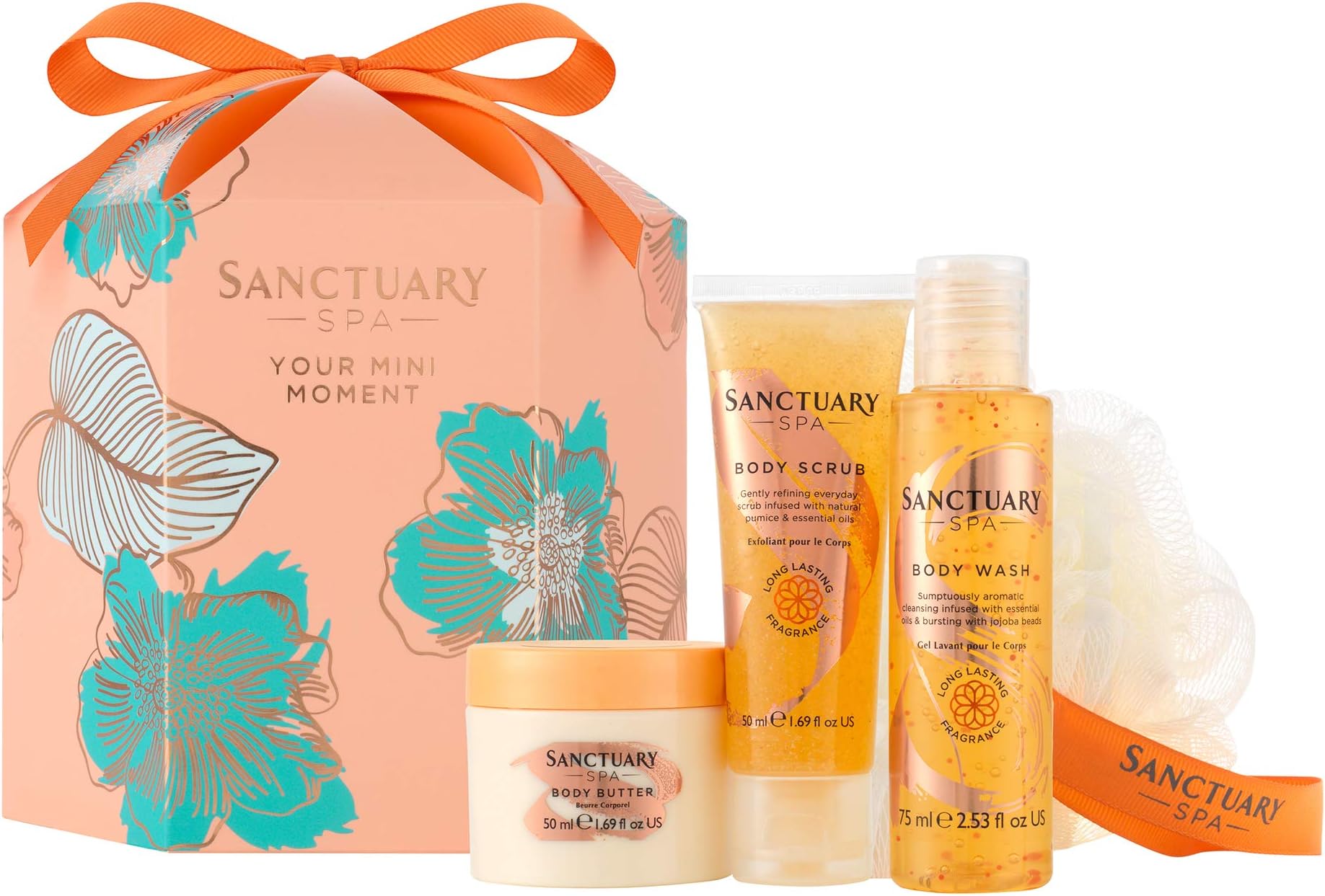 Sanctuary Spa Gift Set, Your Mini Moment Gift Box with Body Wash, Body Scrub, Body Butter, Vegan Beauty Gift, Gifts for Her, Gifts for Women, Birthday Gift, Body and Bath Set, Cruelty Free