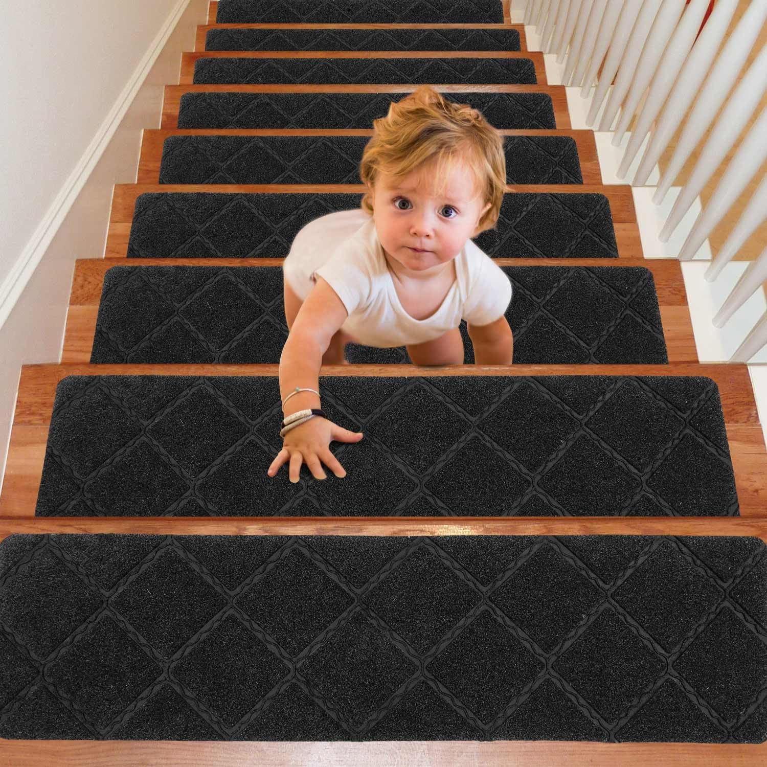 Seloom Stair Treads Carpet Non-Slip with Non Skid Rubber Backing Specialized for Indoor Wooden Steps, Removable Washable Step Runners Perfect for Dogs(Brown,15-Pack, 9” x 36”)