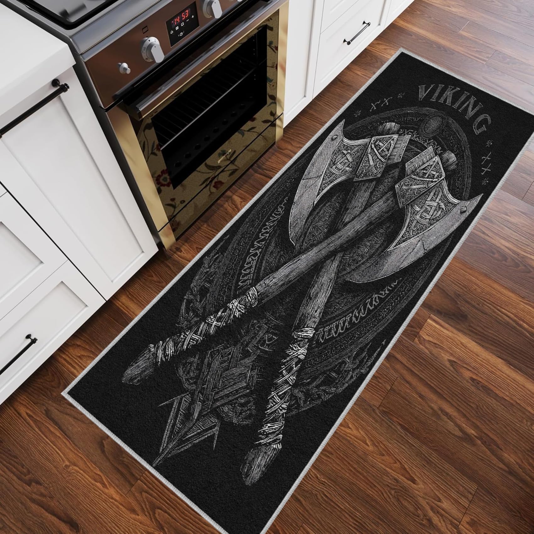 Generisch Wikinger Teppich Läufer, Nordische Mythologie Teppich Läufer Flur 80x150cm rutschfest Waschbar Küchenteppich Teppichläufer für Korridor Eingang Küche Schlafzimmer Teppiche eJO272