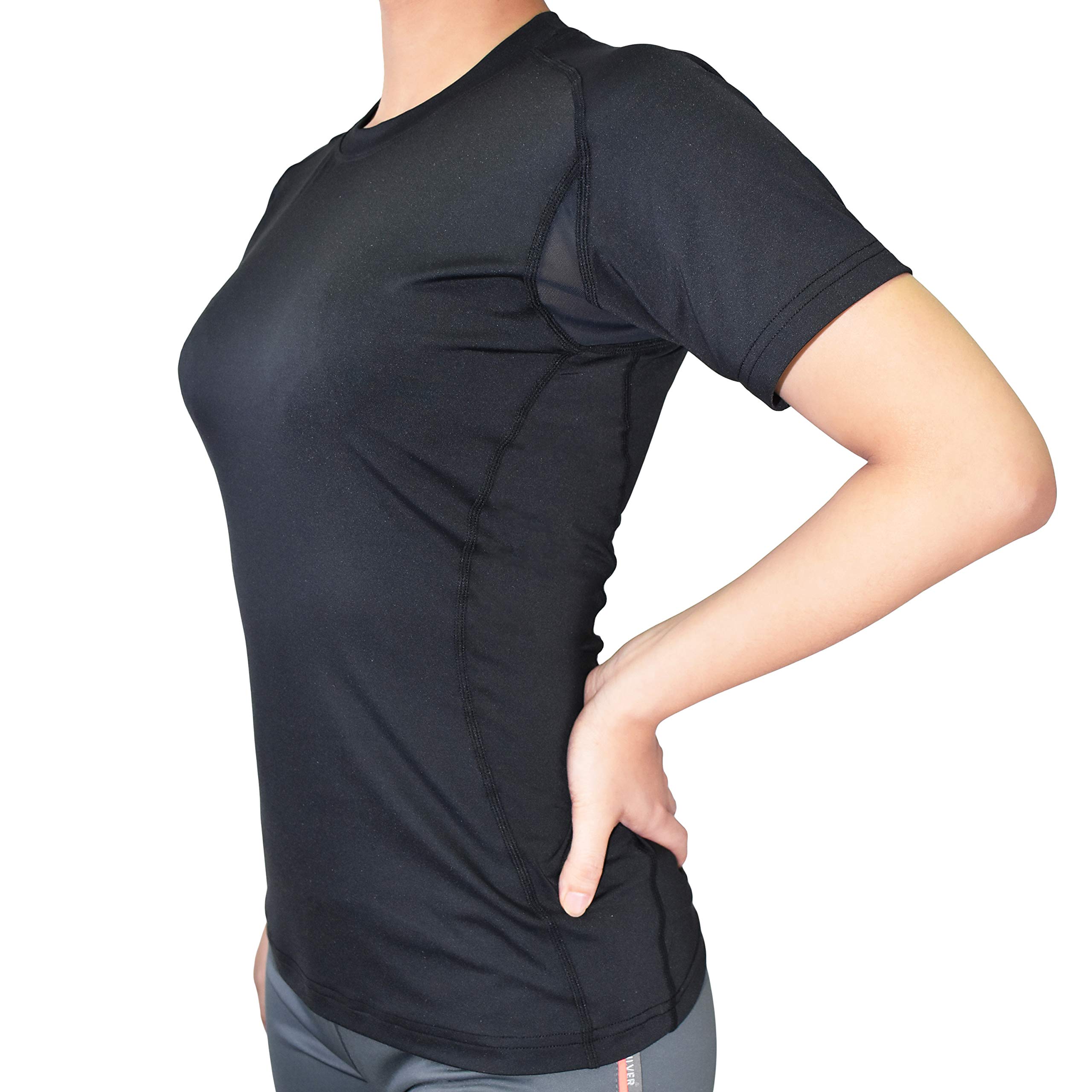Vital Salveo-Germanium Women Compression Short Sleeve T-Shirts Cool Dry for Athletic Sports wear (X-Large) Black