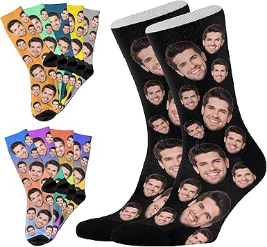 Custom Socks with FACE PHOTOS TEXT Made in USA, Personalized Funny Gifts for Birthday Christmas Wedding