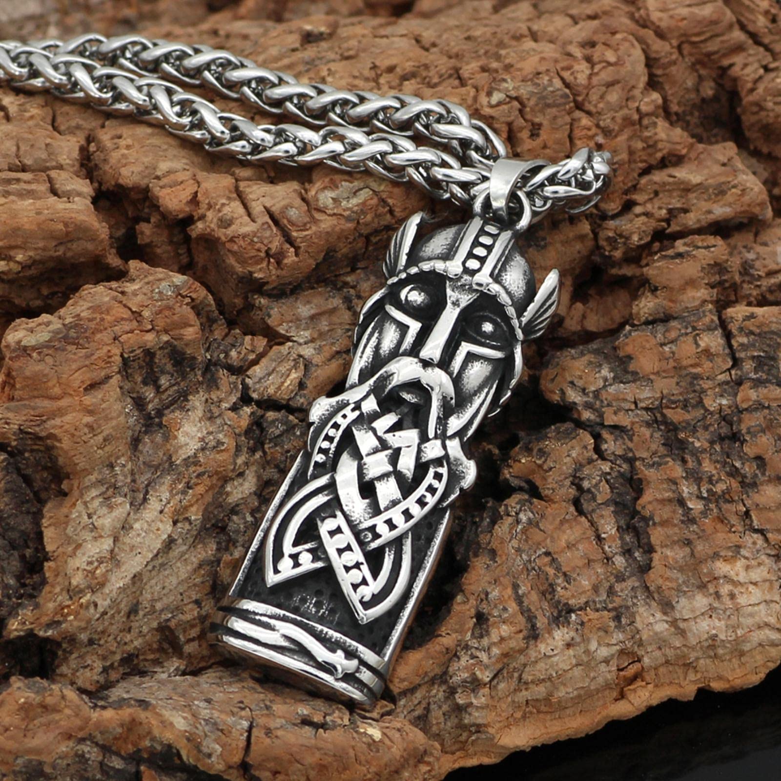 RWQIAN Collier Viking Rune Nordique Homme - Pendentif Noir/Or/Argent Avec Chaîne Cuir - Bijou Viking Cadeau