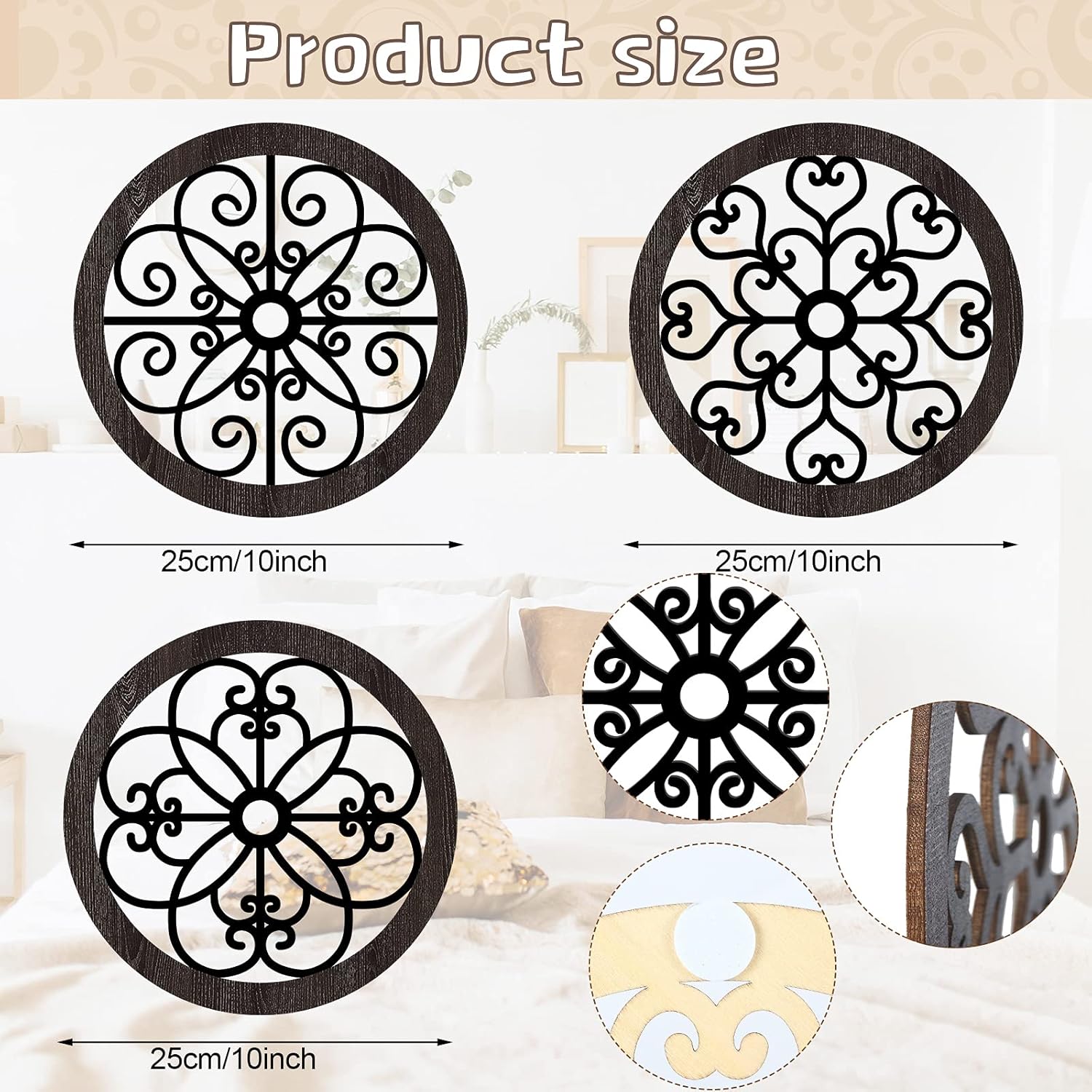 Blulu 3 Pieces Thicken Rustic Wall Decor Farmhouse Wall Art Decor Wood Hanging Decoration for Living Room Bedroom Home Indoor Outdoor Office(Classic Style)