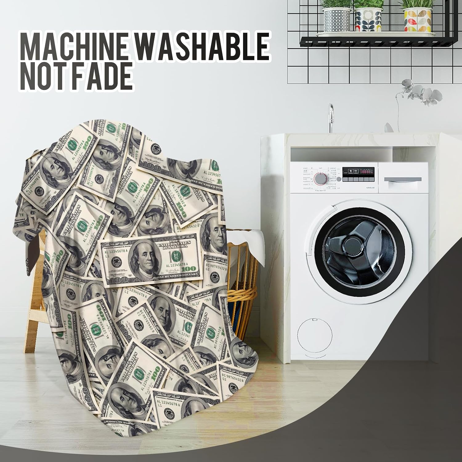Levens Money Blanket Gifts for Women Girls Men, 100 Dollar Bill Money Print Decoration for Home Bedroom Living Room Couch, Soft Warm Cozy Lightweight Throw Plush Blankets Grey Twin 60"x80" image 5