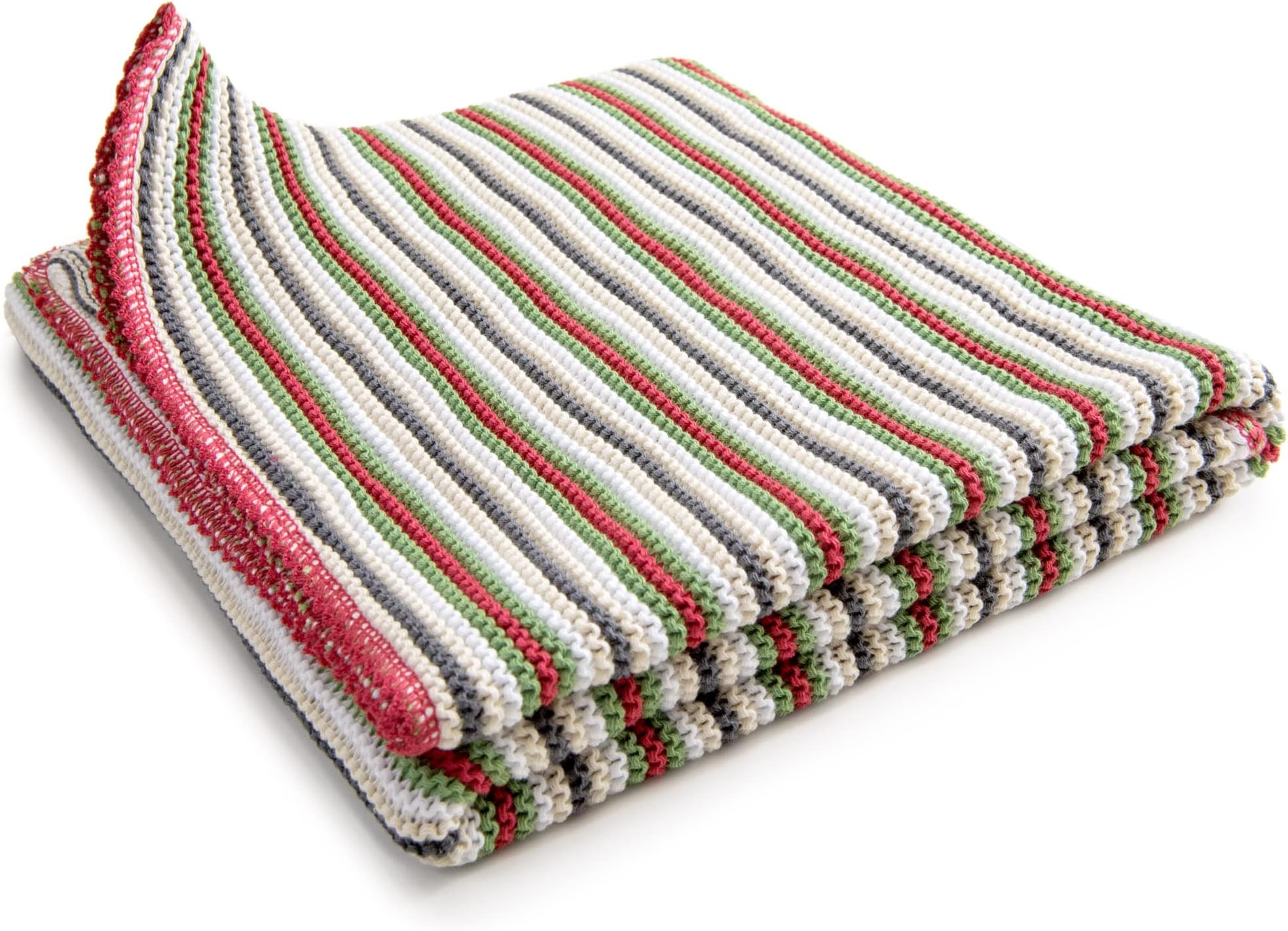 SonnenStrick 100% Organic Cotton Knitted Baby Blanket (Striped) Made in Germany (Red Striped)