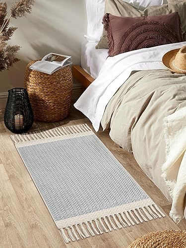 Miniatura 6 de Lanffia Alfombra de baño bohemia, alfombra pequeña de 2 x 3 pulgadas, color gris, lavable, alfombra de cocina tejida de algodón con borlas, alfombra