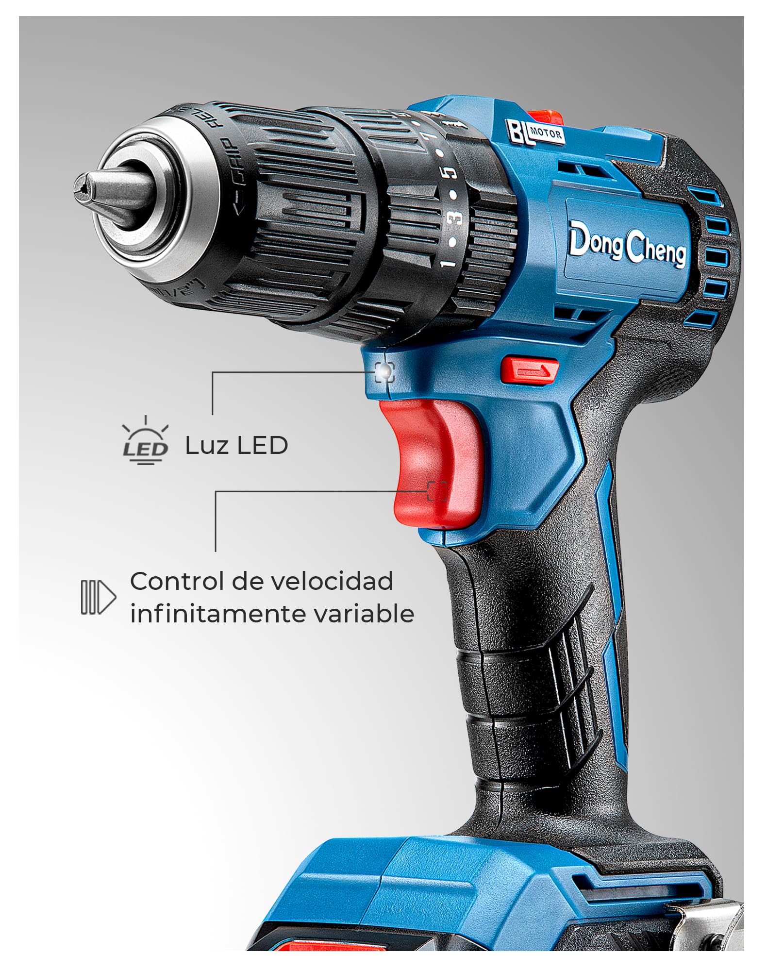 Dong Cheng Taladro Percutor a Bateria 20V 50Nm, taladro atornillador batería con 2x2.0Ah baterías, 20+3 Ajuste Par, Motore senza spazzole, 13mm Portabrocas Metálica, 2 velocidades