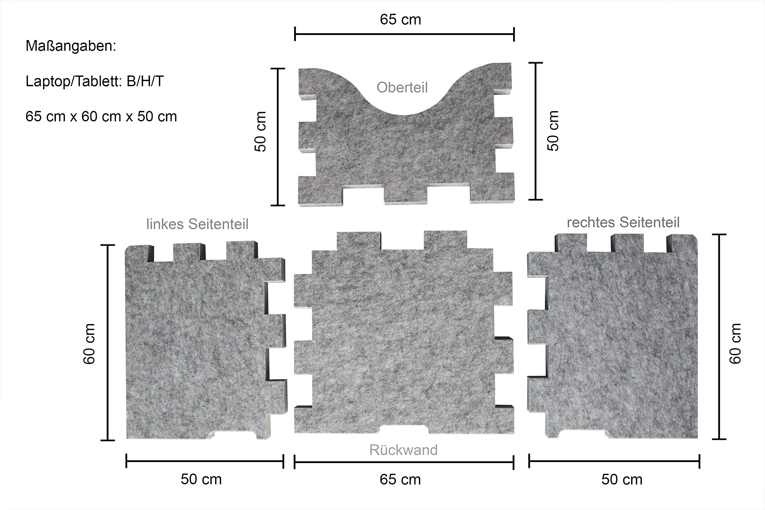 Schallschluckhaube | Schreibtischaufsatz zur Schallreduktion am Arbeitsplatz & Verbesserung der Akustik in Büros | Sichtschutz | Made in Germany | Grau, Laptop/Tablet: B/H/T 65cm x 60cm x 50cm
