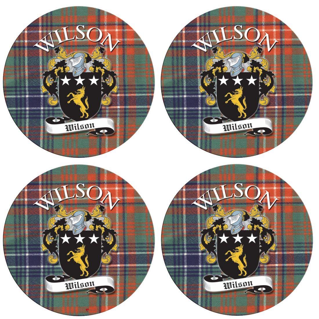 Wilson Scottish Clan Family Name Round Cork Backed Coasters Set of 4