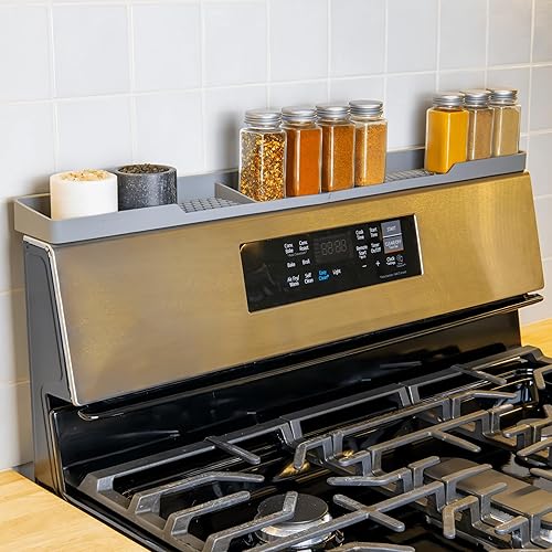 Miniatura 5 de TEO Estante magnético de silicona para estufa, color gris, 30 x 3.5 x 1.25 pulgadas, resistente al calor, organizador de especias de cocina, estante