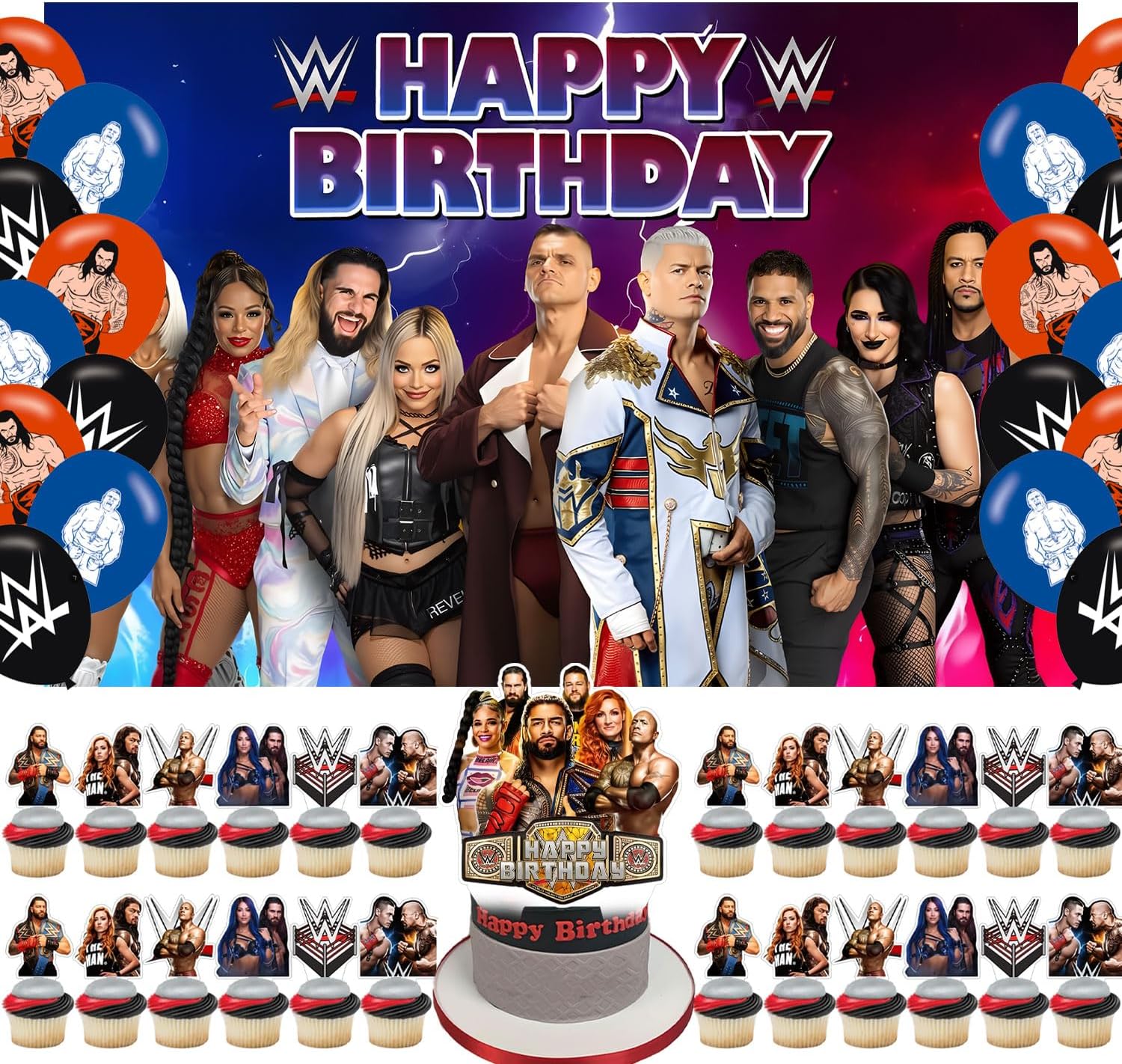 Westing Party Supplies,Birthday Party Decorations for Wwe for kids with happy birthday Backdrop,cake topper ,balloons for Boxing birthday party decorations
