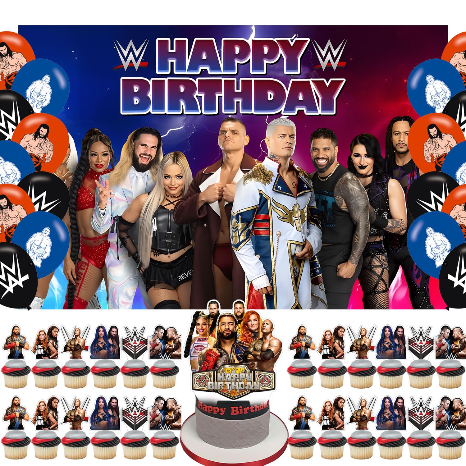 Westing Party Supplies,Birthday Party Decorations for Wwe for kids with happy birthday Backdrop,cake topper ,balloons for Boxing birthday party decorations