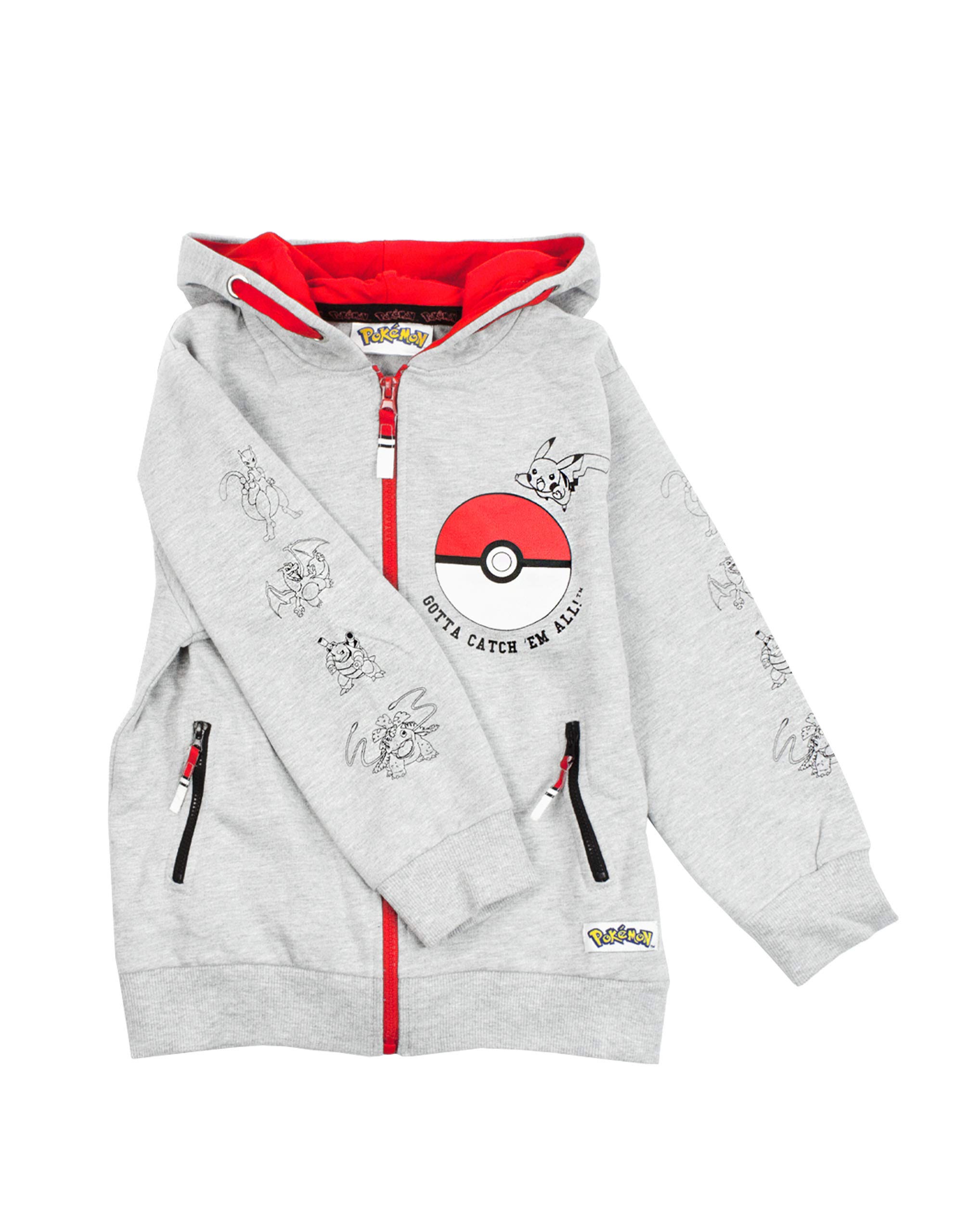 Pokémon Maglione con Cappuccio a Maniche Lunghe Grigio con Zip e Cappuccio Boys